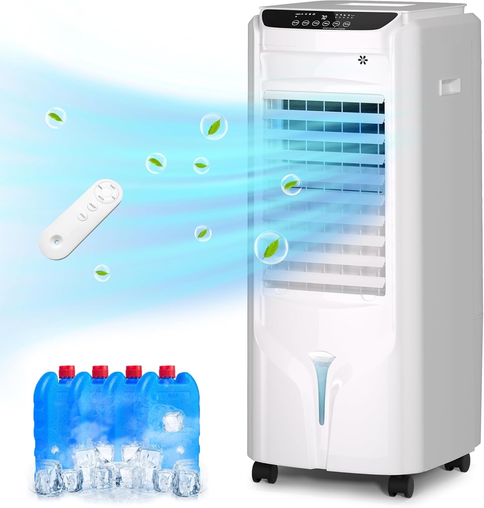 Uthfy 32 Inch Swamp Cooler Air Conditioner, 3 IN 1 Evaporative Air Cooler with 4.2 Gal Water Tank, 4 Mode, 3 Speed, Remote Control, 120° Oscillation, 12 H Timer, Portable AC for Indoor Room, Bedroom