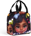 Leak-Proof Lunch Bag Soft Tote Thermal Bento Boxes Bags Compatible with African American Black Women Princess Flowers, Reusable and Insulated Lunch Bag for Men Women