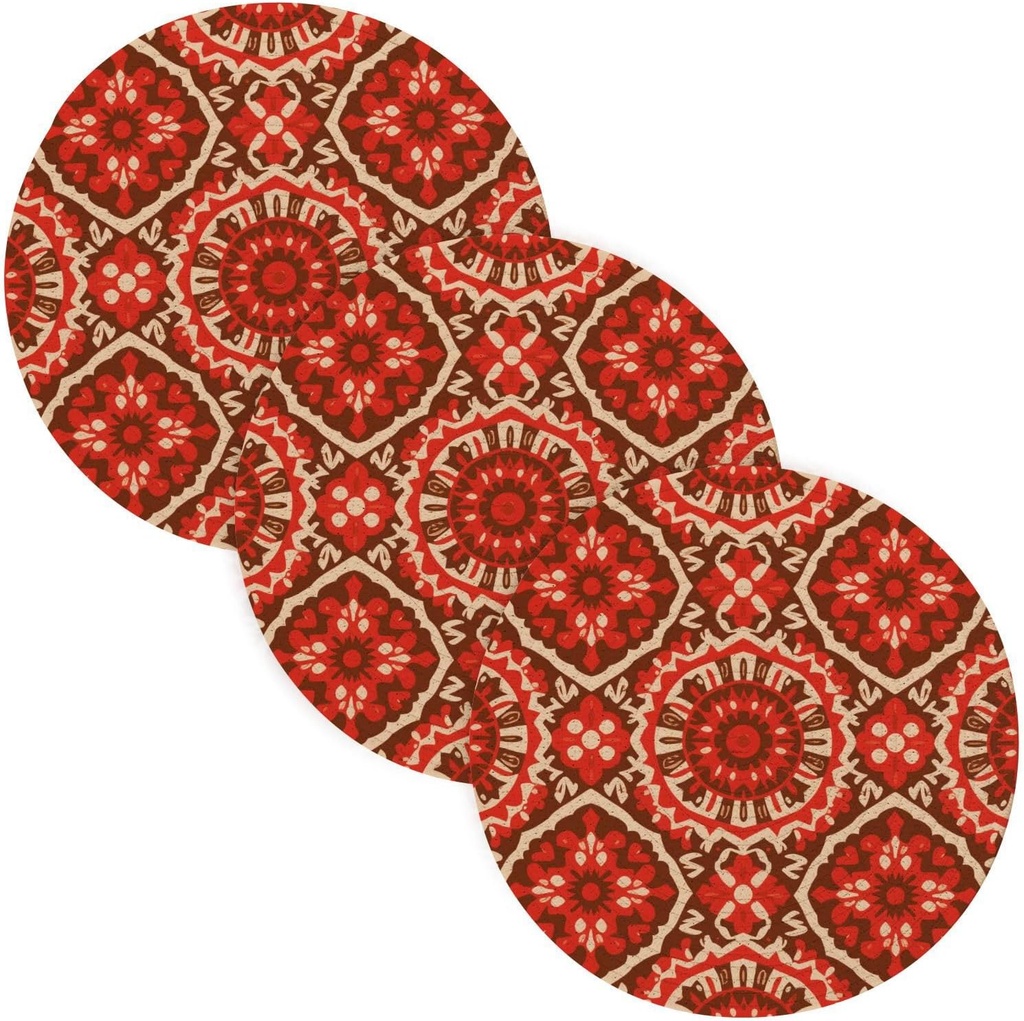 3 Pcs Round Trivet for Crock Pot 15in Absorb Water Potholders Plate Holder alfombrilla de para cocina Boho Red Vintage Flowers