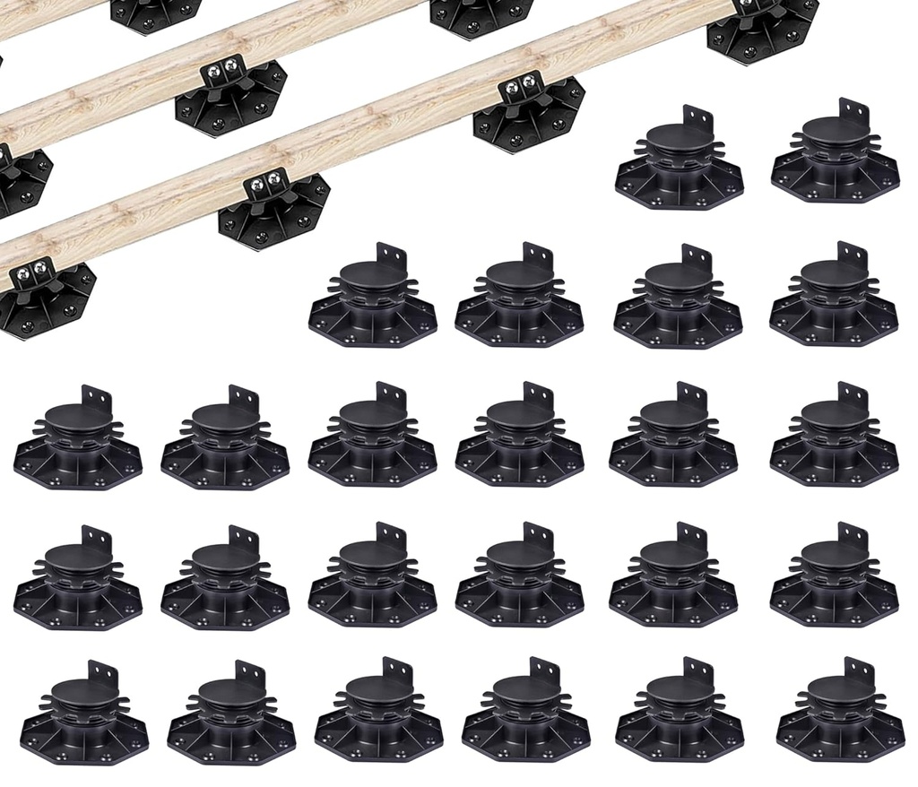 Deck Block, 24 PCS Adjustable Deck Support Plastic Pedestal Paver, Shed Base Deck Leveling Blocks Post Base, 1-3/16" to 2-3/8" Level Up Deck Support Pedestals Shed Foundation Kit