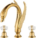 Golden Ornate Swan Style Bathroom Sink Faucet Combo Deck Mount Sink Mixer Tap Set Hot Cold Water