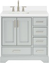ARIEL Stafford 37 Inch Single Left Offset Rectangle Sink Vanity with White Quartz Countertop W/1.5" Edge in Grey