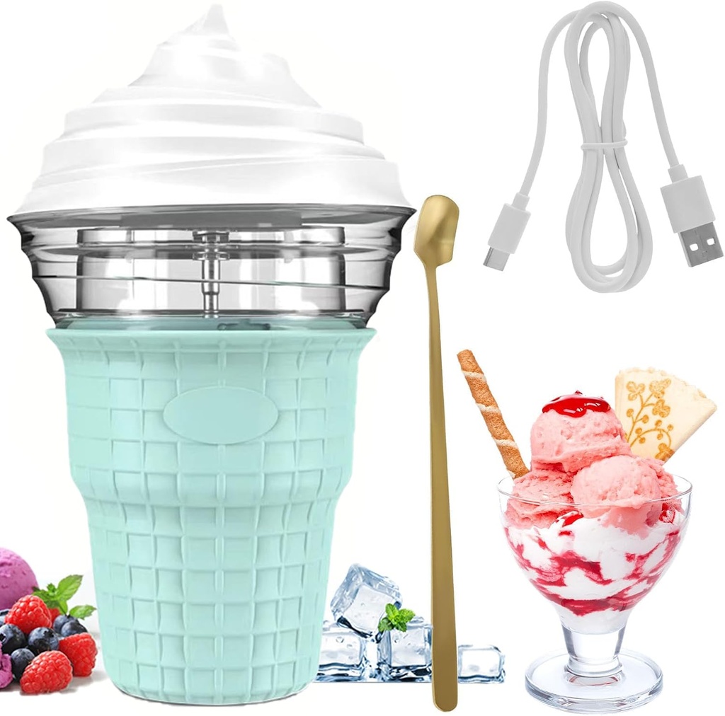 Kids Mini Ice Cream Maker, 450ML Automatic Electric Ice Cream Machine with Spoon and Ingredient Chute, Portable USB Charge Port, DIY Multi Purpose Homemade Gelato (Teal)