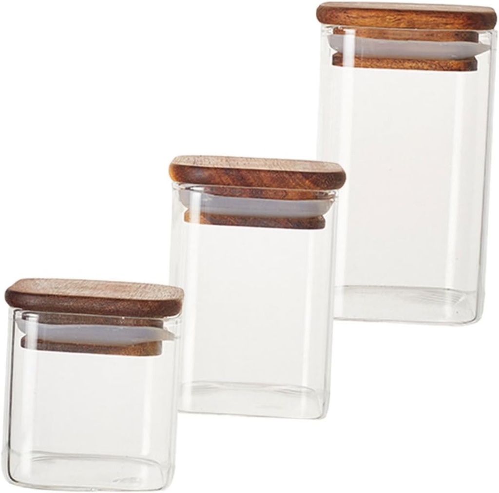 3pcs Glass Jar with Airtight Lids for Loose Tea Coffee and Flour Storage Mini Decorative Food Canisters for Kitchen Organization