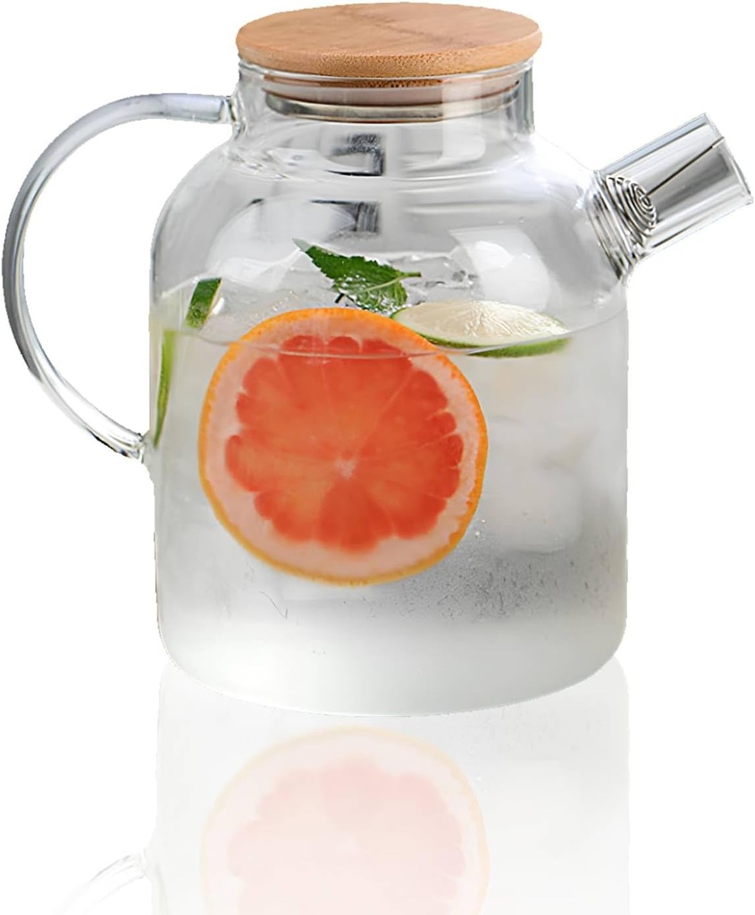 Glass Pitcher with Lid and Spout, 1800ml Water Pitcher Large Iced Tea Pitcher Beverage Pitchers Glass Carafe for Hot Cold Water