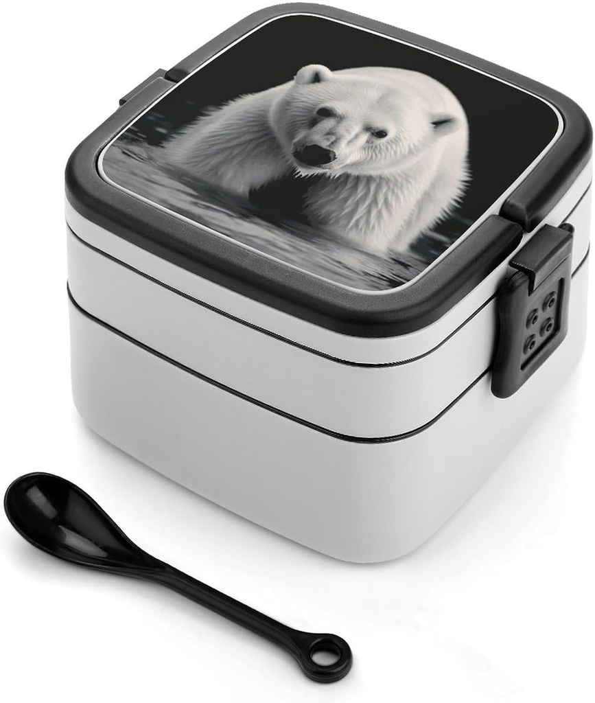 Bento Lunch Box for Women Lunch Containers for Adults Polar Bear Double Layered Lunchbox Large Capacity Bento Box with Cutlery for Work Picnic Camping Travel, style