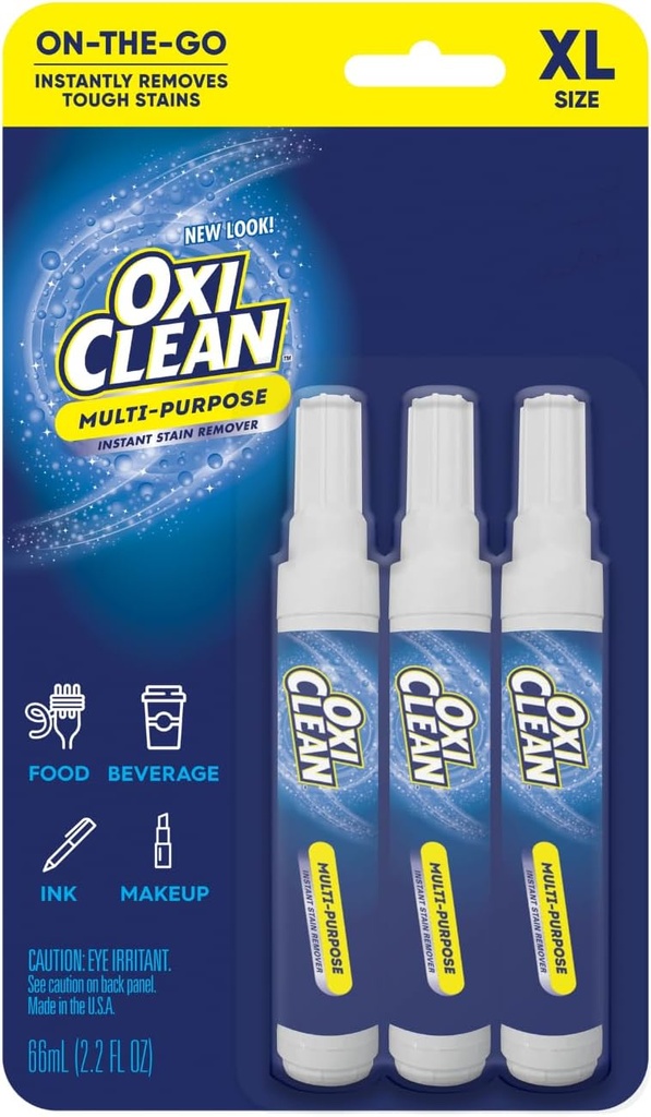OxiClean On The Go Stain Remover Pen for Clothes, Portable Instant Travel Size Stick, Safe Cloth Stain Remover for Makeup Food and Drink, Stain Pen for Clothes, Pack of 3