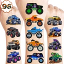 96 PCS Monster Truck Race Car Pre-Cut Temporary Tattoos for Kids | Super Cute Themed Birthday Party Favors, Supplies, Decorations, Fake Tattoo Stickers, Rewards & Gifts for Boys Girls
