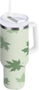 40 oz Tumbler With Handle and Straw Lid, Stainless Steel Vacuum Insulated Tumbler for Water, Iced Tea or Coffee, Easy to Clean (Light Green Maple Leaf)