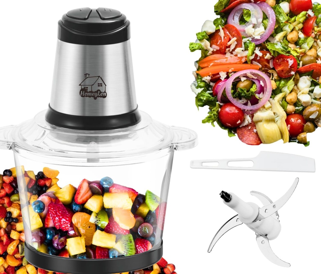 Food Processor 500W, electric chopper for kitchen meat processor, food processor 8 cup - 2L vegetable chopper stainless steel - food processor small, food grinders electric