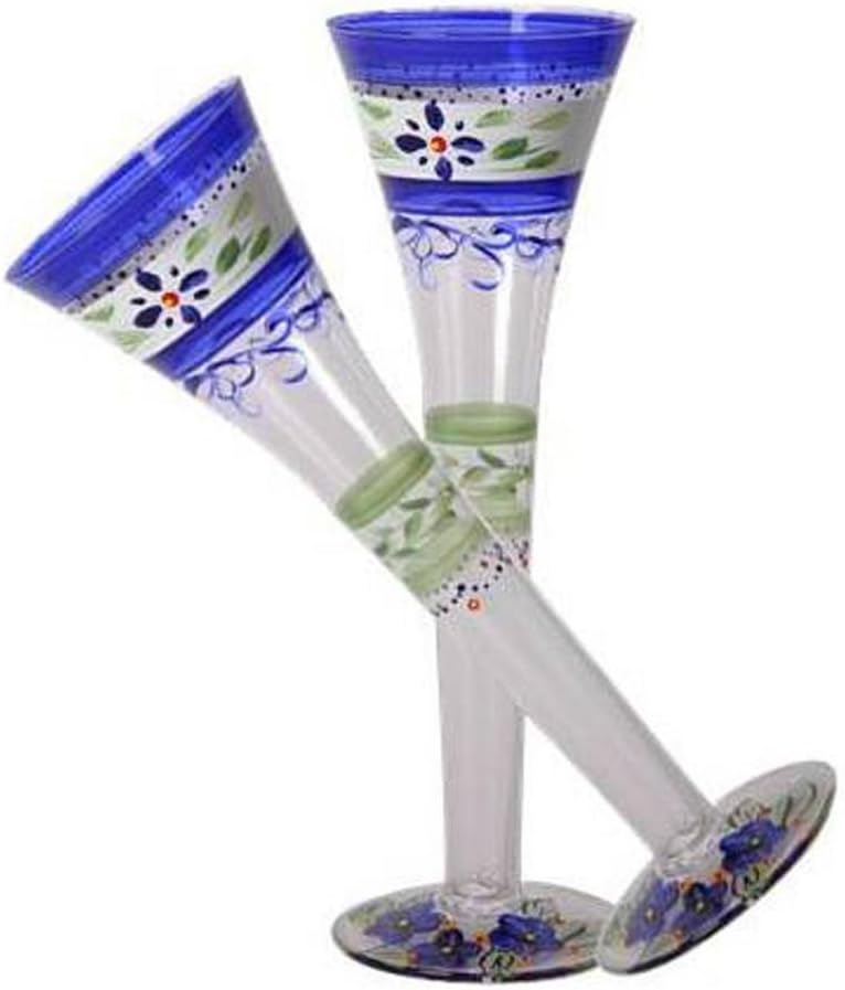 Hand Painted Hollow Champagne Flutes Set of 2 - Heirloom Collection - Hand Painted Glassware by USA Artists - Unique and Decorative Champagne Glasses, Kitchen Table Décor