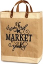 French Market Jute Tote Bag Canvas Reusable Grocery Organizer Pocket Exultimate