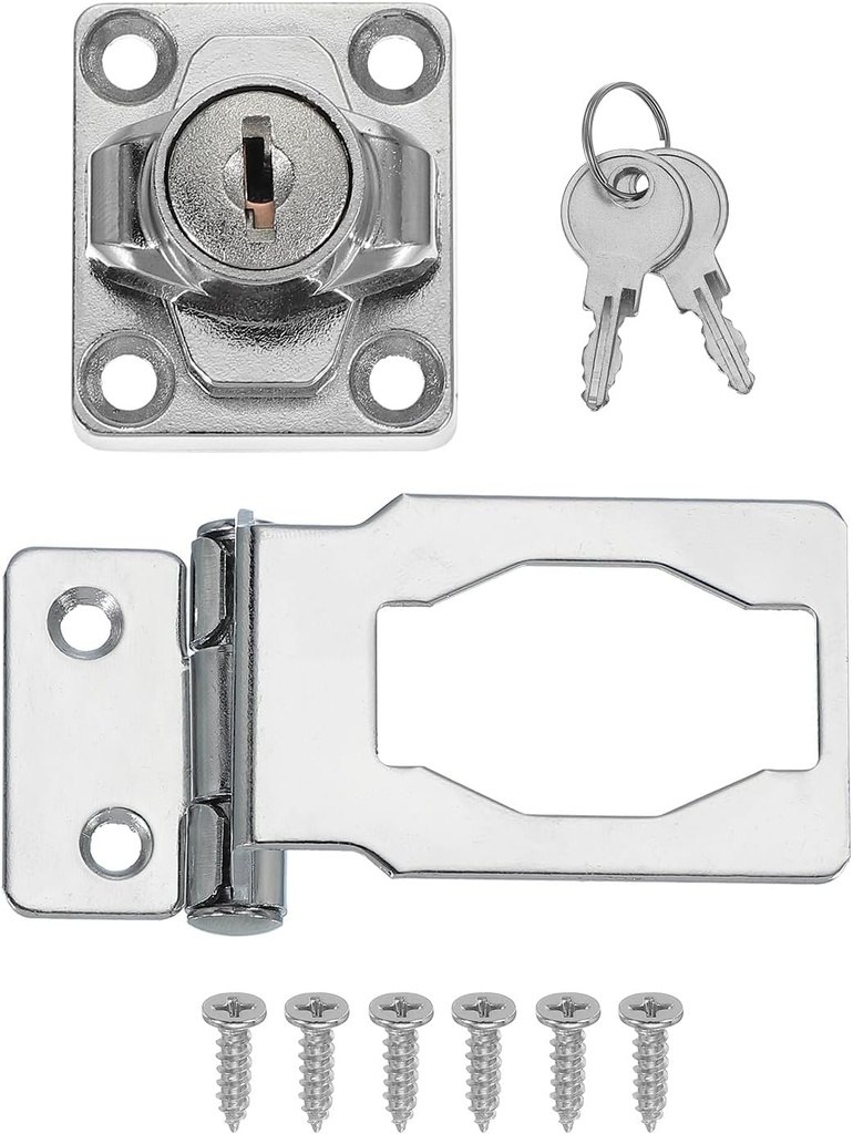 MECCANIXITY Twist Knob Keyed Hasp Locks Safety Packlock Clasp Hasp Latches with Keys & Screws 2.5 Inch 90°Right Angle for Window Barn Drawer Cabinet Garage Closets Doors (Silver)