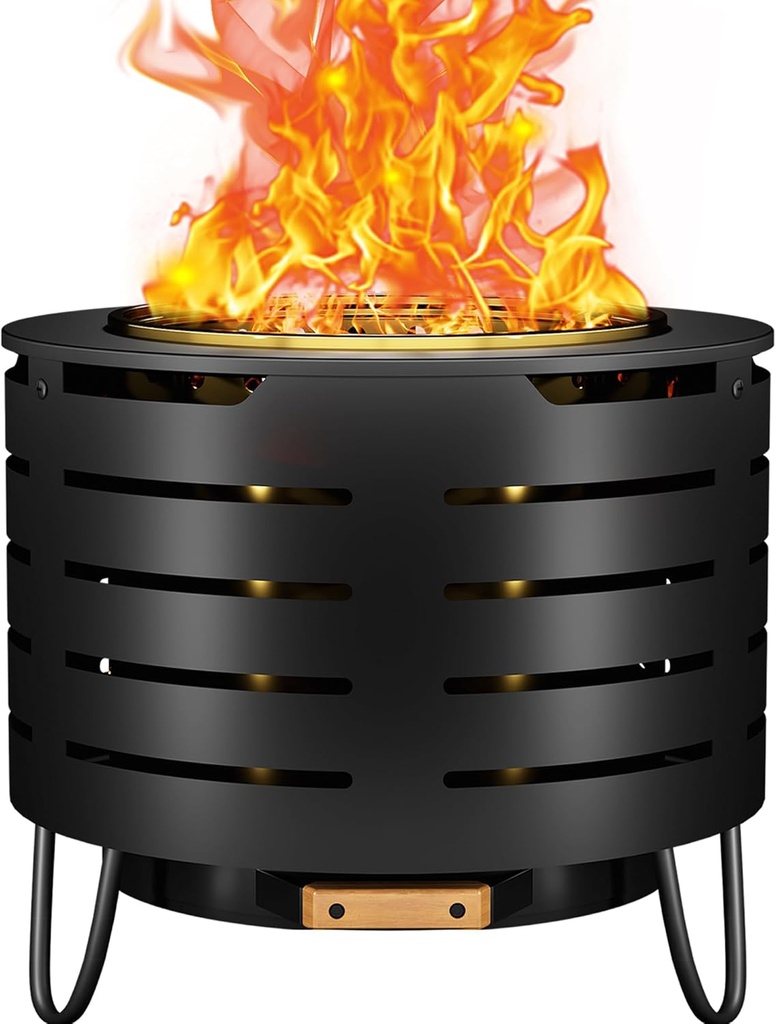 Portable Outdoor Fire Pit Set, 19 Inch Stainless Steel, Silver, Classic Style, Wood Burning, Low Smoke, Includes Fire Poker, Stand, Cloth Cover, Grill Rack