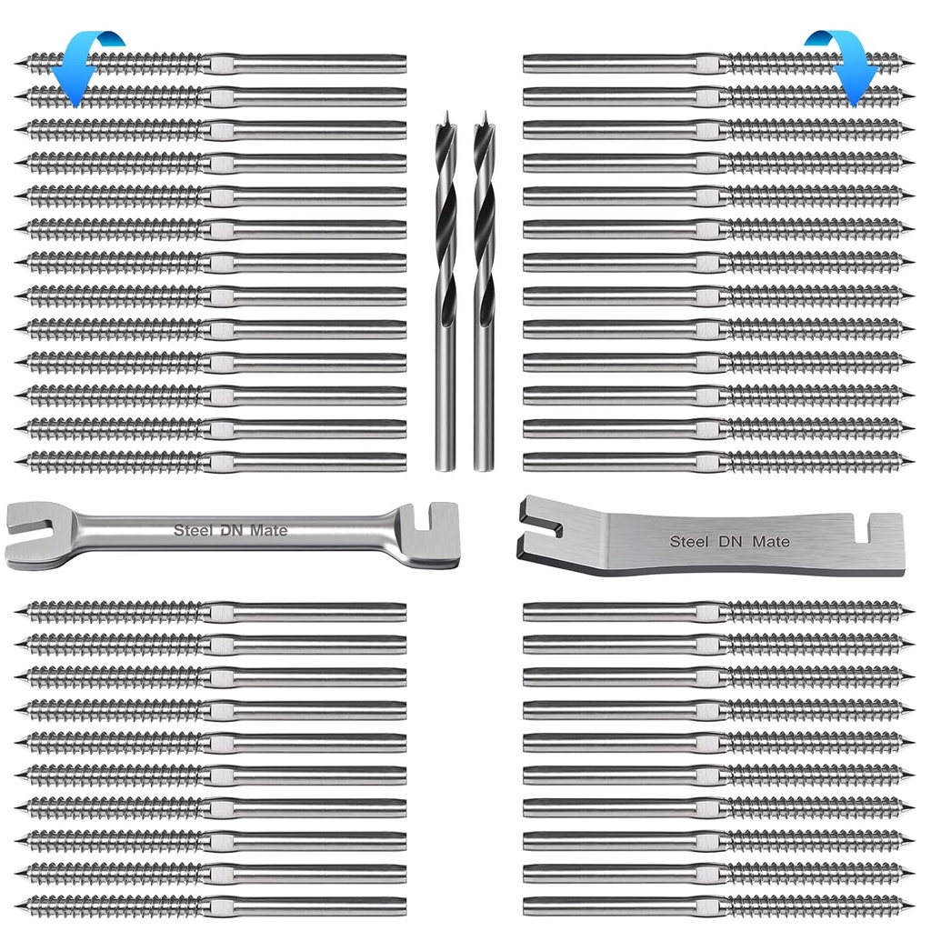 Steel DN Mate 60 Pack T316 Stainless Steel Left&Right Handed Thread Swage Lag Screws for Wood Post of 1/8" Deck Railing Kit, Cable Railing/Stair Deck Railing, DIY Hardware Kit, Wrench Included DM60