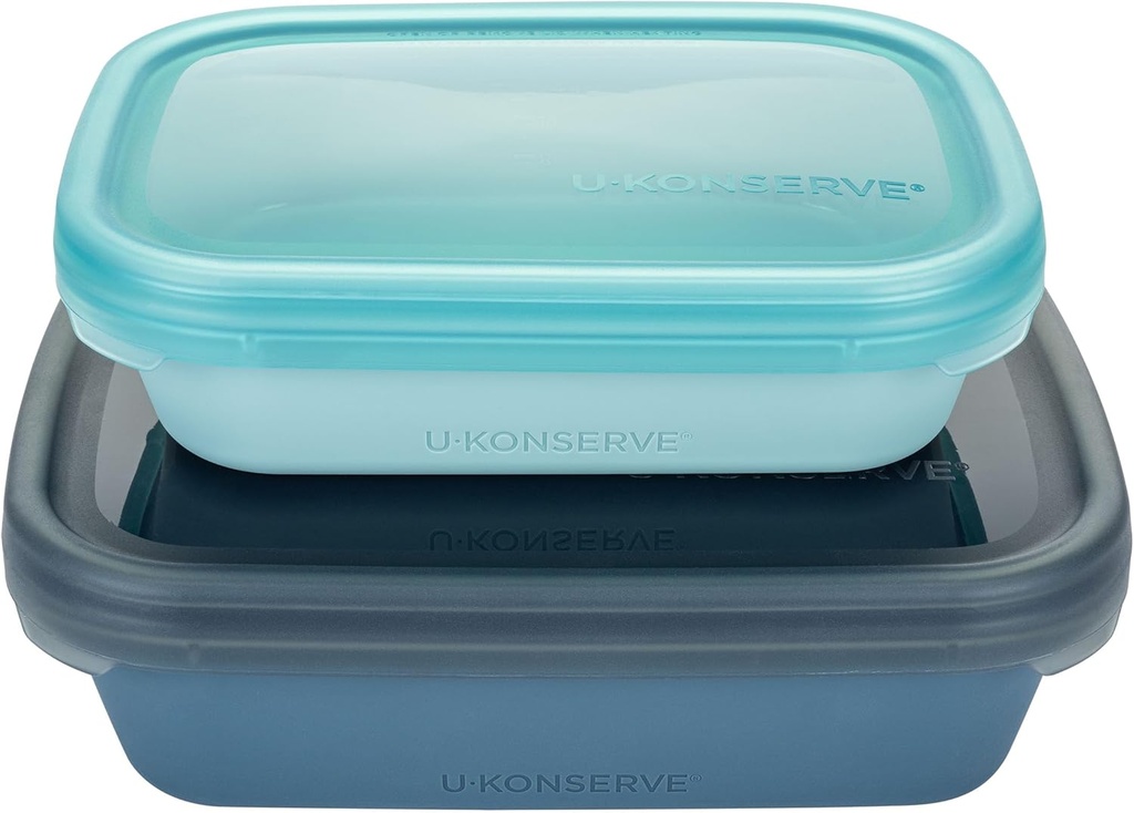 U Konserve Platinum Silicone Nested Duo Food Storage Bento Box Dual Seal Rectangle Container – Two Pack - Leak Proof, Shatter Proof, Dishwasher Safe, Plastic Free – 24oz & 48oz (Night Sea)