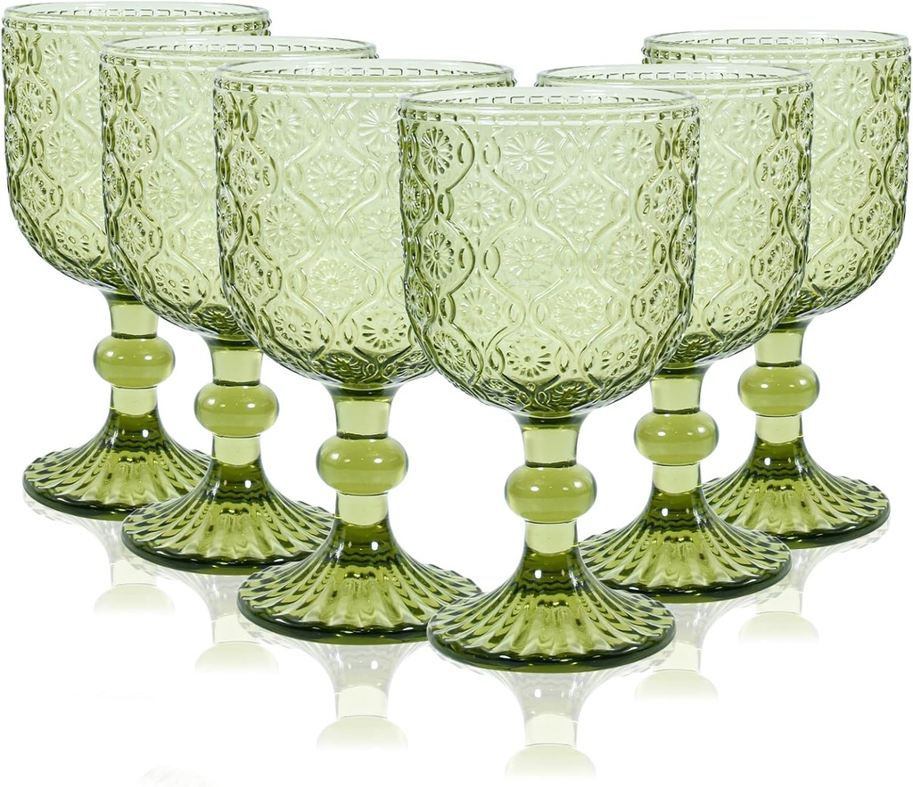 Green Vintage Wine Glasses set of 6 Goblets Glassware, 14 oz Green Wine Glasses, Vintage Colored Glass Goblet for Wedding, Party, Red Wine Glass, Bars, Restaurants Dishwasher Safe