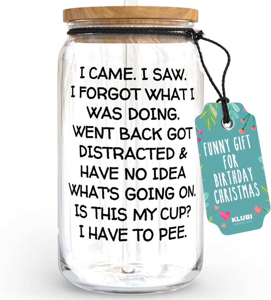 KLUBI I Came I Saw I Forgot Cup 16oz Glass 60th Birthday Gifts for Women Birthday Gifts for Men Grandpa Gifts for Him Drinking Cups for Elderly Senior Citizen Tumbler I Came I Saw I Forgot Coffee Mug