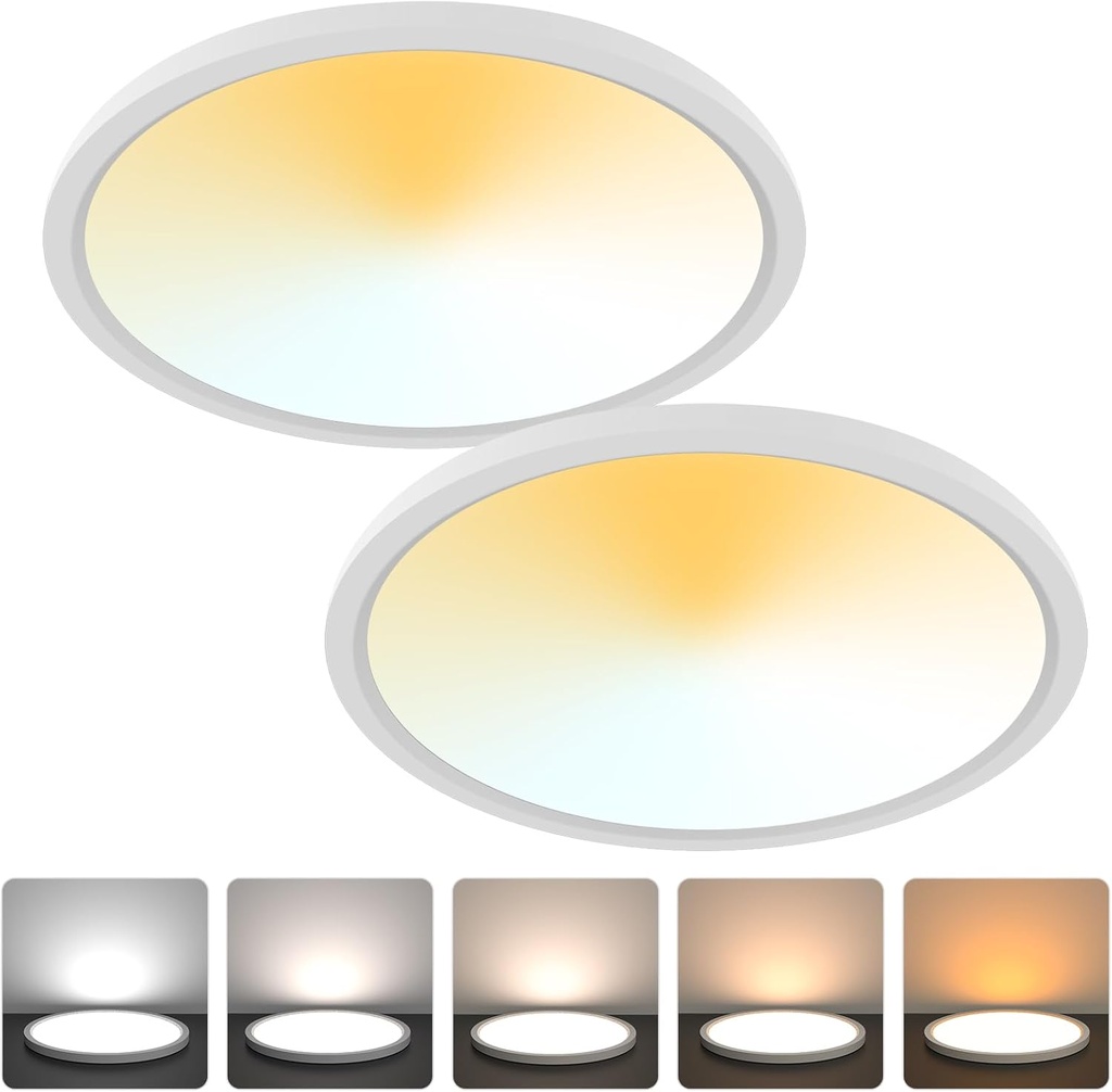 Aialun 16/20/24W Dimmable Ceiling Lights Flush Mount, 0.67" Super Slim 12 Inch Led Ceiling Lights, 2700K-6500K 5 Color Selectable Close to Ceiling Light fixtures for Bathroom, Kitchen, Hallway, 2 Pack