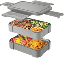 WayEee Bento Box Lunch Containers for Kids - Stackable Lunch Box with Utensil Set & 7 Compartments, 50oz/1500ml, 100% Leak-proof, BPA-free, Microwave, Dishwasher and Fridge Save, Office, School, Grey