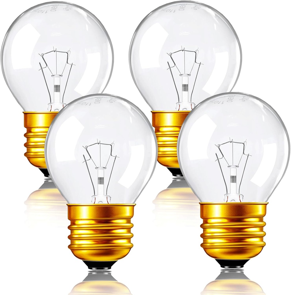 40 Watt Oven Light Bulb, G45 E26 Base High Temp Appliance Light Bulbs Replacement for Refrigerator Microwave Stove, Dimmable, 120V, 2700K Warm White, 4 Pack
