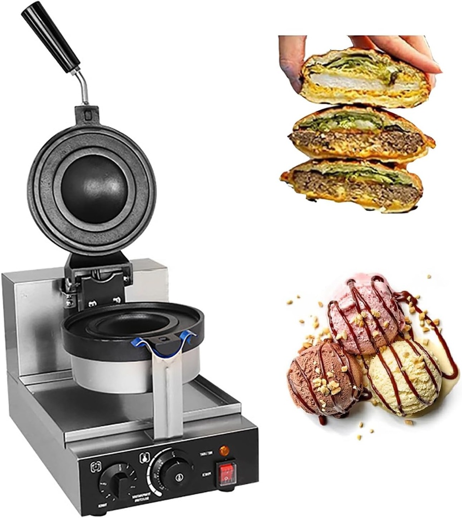 Ice Cream Filling Waffle Maker， Hamburger Waffle Maker Sandwich Press，Non Stick Waffle Press Machine for Home Kitchens Breakfast Shops Schools,50~300℃ Adjustable Temperature Singlehead