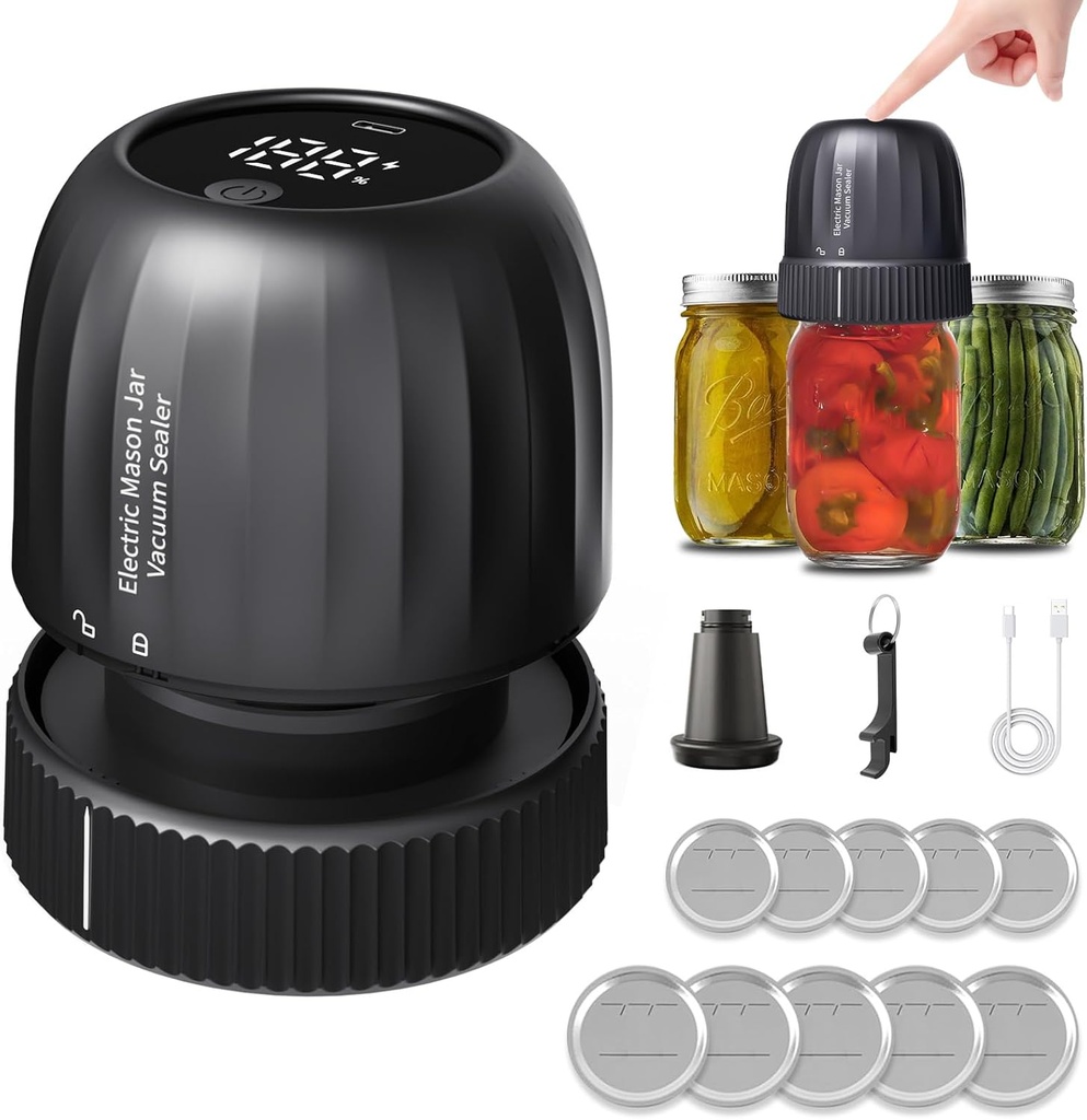 ZPP Mason Jar Vacuum Sealer, Electric, Automatic, Black, Plastic, Metal, Sealer, Vacuum Sealer