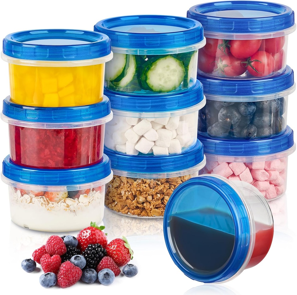 8 oz Freezer Storage Containers with Twist Top Lids, 10 Pack Reusable Meal Prep Containers Plastic Stackable Leakproof Food Storage Containers for Soup, Sauce, Salad, Leftover, Oats