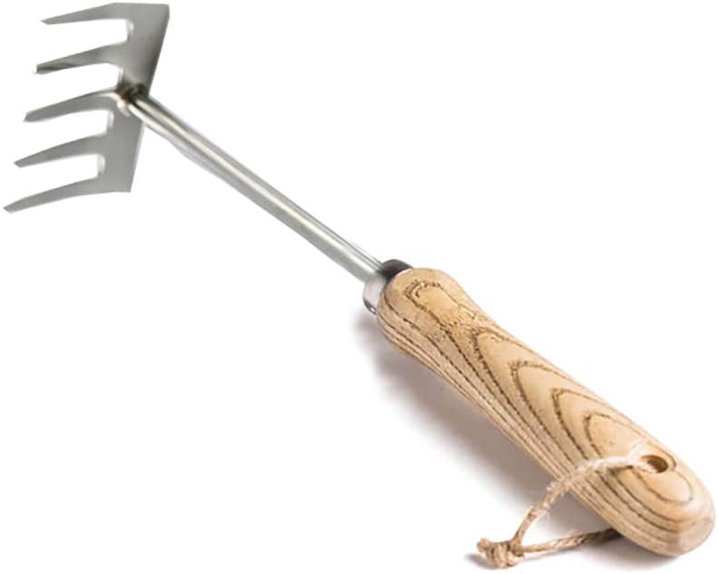 Hand Cultivator Garden Bow Rake with 5 Steel Tines,Hand Rake with Ergonomic Wooden Handle,Hand Tiller Garden Tool for Weeding and Loosens Soil