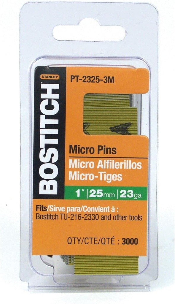 BOSTITCH Pin Nails, 23GA, 3/4-Inch, 3000-Pack (PT-2319-3M)