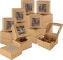 QTLCOHD 50 Pcs Bakery Boxes with Window 6 x 6 x 3 Inch Muffin Boxes 4 Count Brown Cookie Box Cupcake Containers for Cookies Pastries Cake Dessert Treat