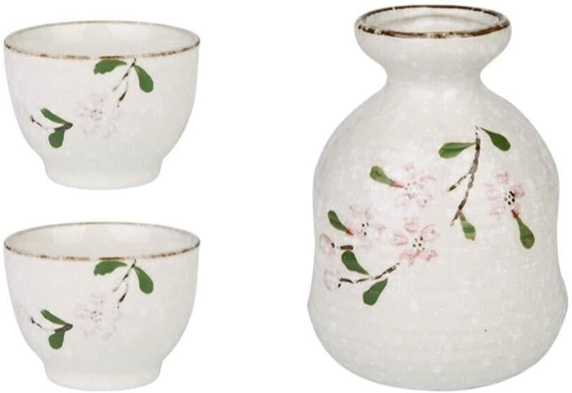 Japanese Cherry Blossom Sake Set, 3-Piece Ceramic Sake Pot & Cups, Thanksgiving Gift Packaging