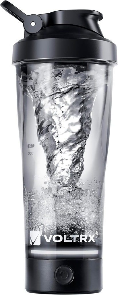 VOLTRX VortexBoost Electric Shaker Bottle, USB C Rechargeable Protein Shake Mixer, Shaker Cups for Protein Shakes and Meal Replacement Shakes, BPA-Free, Made with Tritan, Black