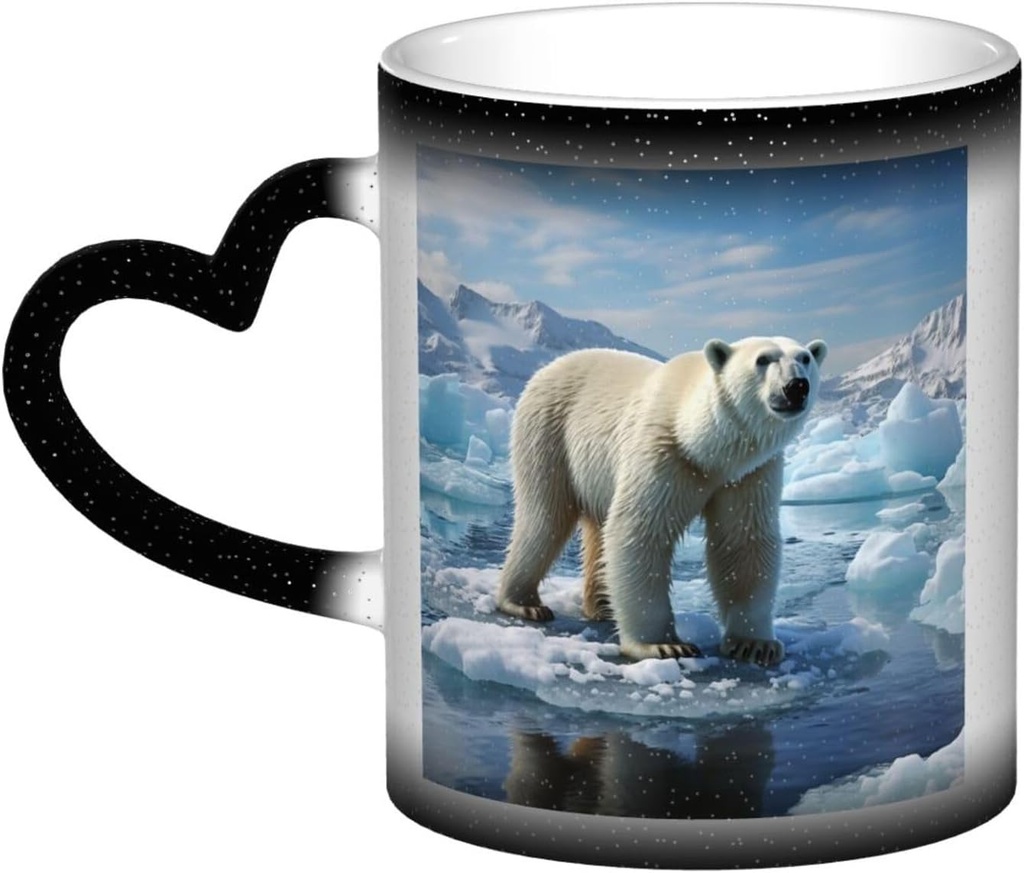 11oz Color Changing Coffee Mug with Handle Ceramic Coffee Cups Heat Sensitive Cup Funny Magic Mugs Polar Bear Ice Tea Cup Colour Changing Mug Porcelain Mugs for Xmas Gifts