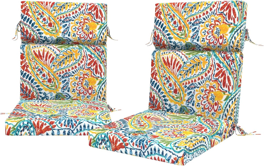 Set of 2 Outdoor High Back Chair Cushions 44"x22" with Elastic Sponge, Water Repellent Patio Dining Seat Cushion, All Weather Rocking Chair Cushion for Home Patio Furniture - Paisley Multi