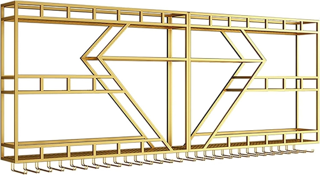 Wine Rack Wall Mounted With Hanging Wine Glass Holder,Industrial Floating Shelving,Metal Wine Storage Racks With LED Light,Liquor Bottle Display Shelf,For Home Bar Wine Cellar Kitchen Black/Gold