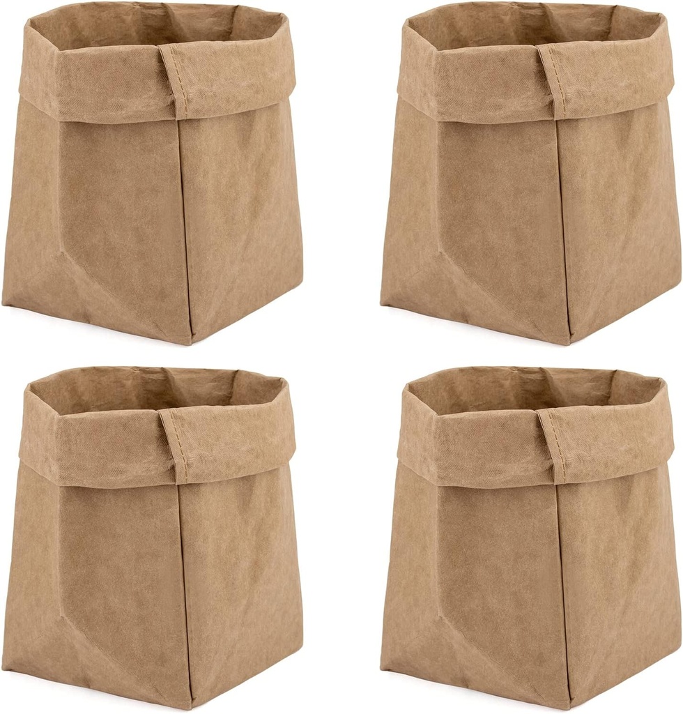 Muka 4 Pack Washable Kraft Paper Bag, Cosmetic Organizer Makeup Brush Cup Holder 4-3/4 x 4-3/4 x 8-3/4 Inch