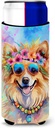 Caroline's Treasures Pomeranian Hippie Dawg Hugger for Ultra Slim Cans Can Cooler Sleeve Hugger Machine Washable Drink Sleeve Hugger Collapsible Insulator Beverage Insulated Holder