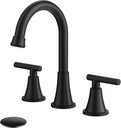 Bathroom Faucets for Sink 3 Hole, Hurran Matte Black Bathroom Sink Faucet with Pop-up Drain and Supply Lines, Stainless Steel Lead-Free Widespread Faucet for Vanity RV Farmhouse Sink