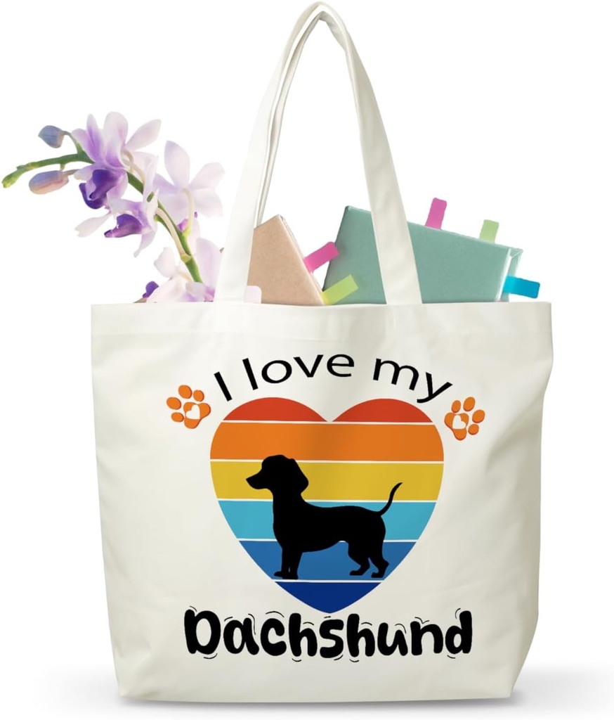 I Love My Puppy Themed Grocery Bag, Rainbow Puppy Reusable Shopping Bag, Gifts For Women French Dog Mom Dog Owner