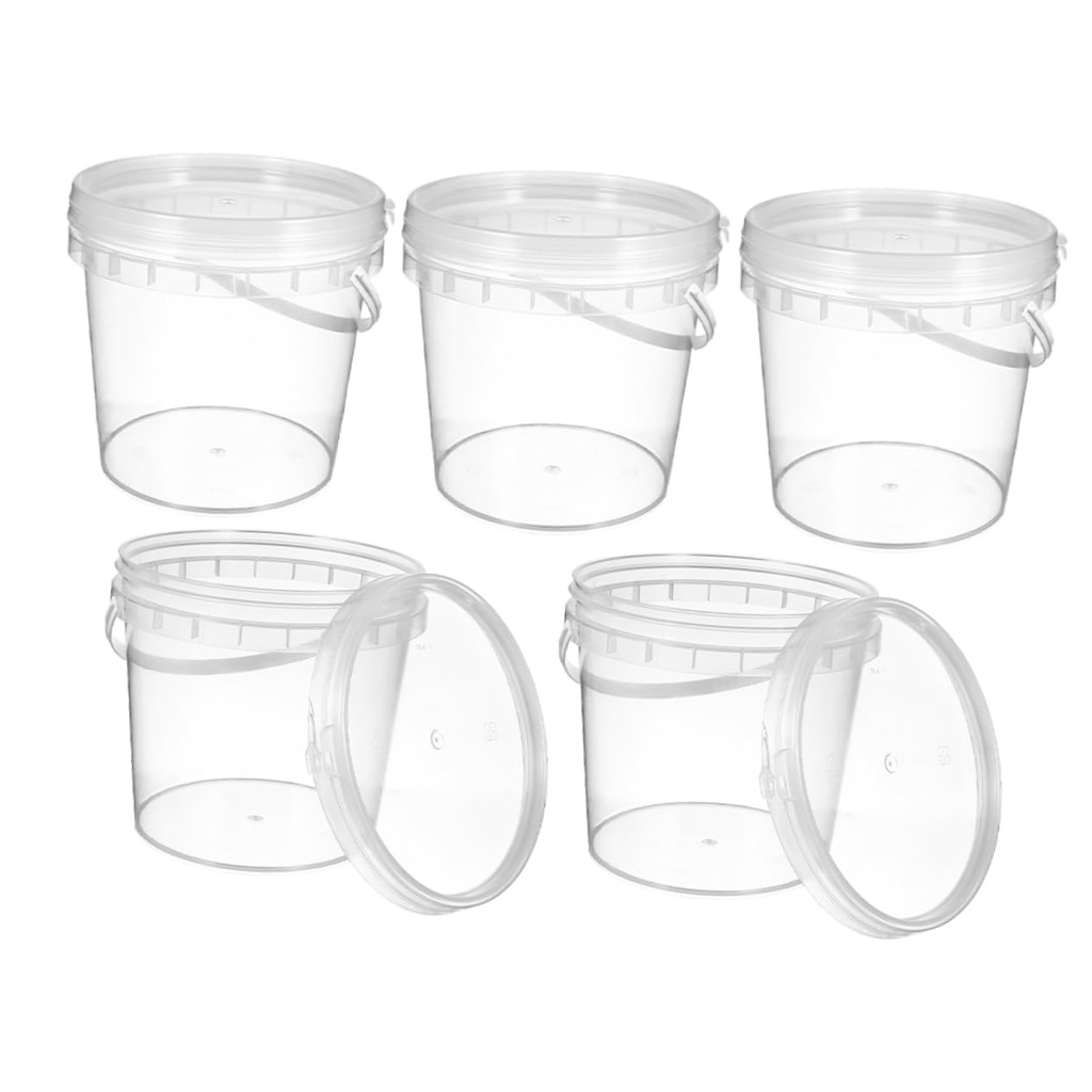 5pcs Clear Plastic Ice Cream Buckets with Lids Food Safe Storage Containers for Kitchen Versatile Use for Ice Cream and Items with Handle for Easy Carrying