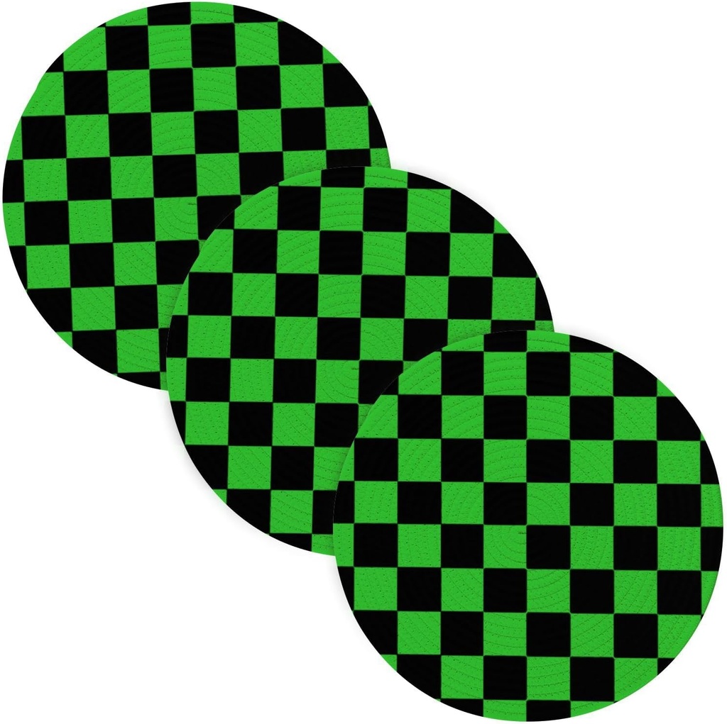 3 Pcs Trivet Tripod for Hot Pots and Pans 15in Cotton Thread Weave Heat Resistant Pot Holders for Crock Pot Kitchen Gadgets Buffalo Plaid Check Black Lime Green