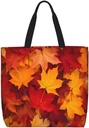 Autumn Leaves Fall Tote Bag for Women, Maple Leaf Reusable Grocery Shopping Tote Bags with Zipper, Portable Casual Shoulder Bag Handbags for Beach Travel Work