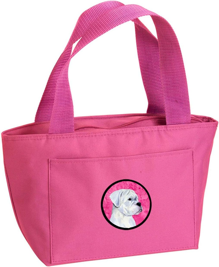 Caroline's Treasures SS4785-PK-8808 Pink White Natural Eared Boxer Lunch Bag Insulated Lunch Box Tote Bag for Women Adult Men, Reusable, Large, Multicolor