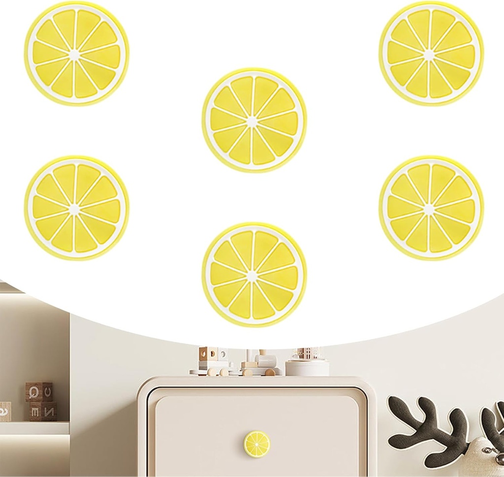 6pcs/Set Cartoon Shape Soft Rubber Round Knobs for Cabinet Handle Pulls, Drawer, Closets Organizer Box, Bookcase (D, Yellow)