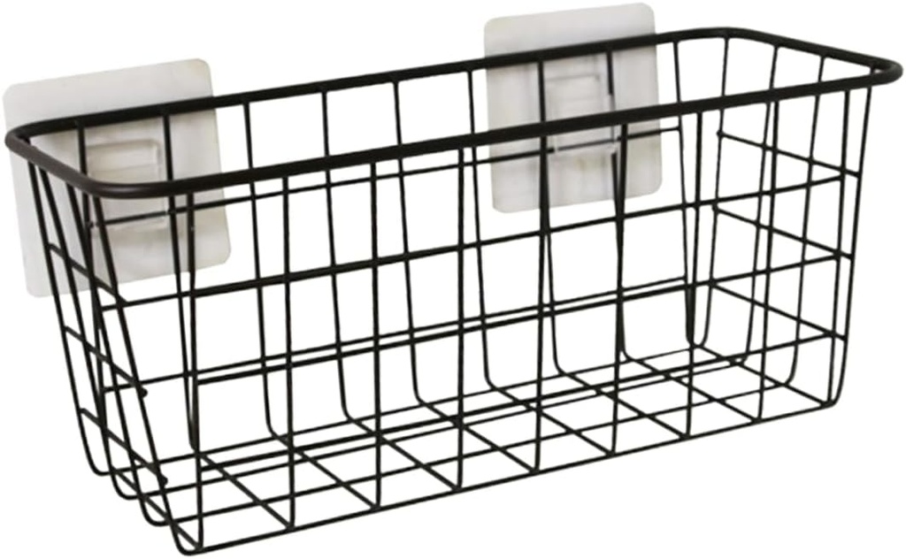 1pc Japanese Style Wall Mounted Storage Basket Adhesive Hooks Organizer for Kitchen and Bathroom Black Hanging Basket for Dry Food Crafts and Cleaning Products