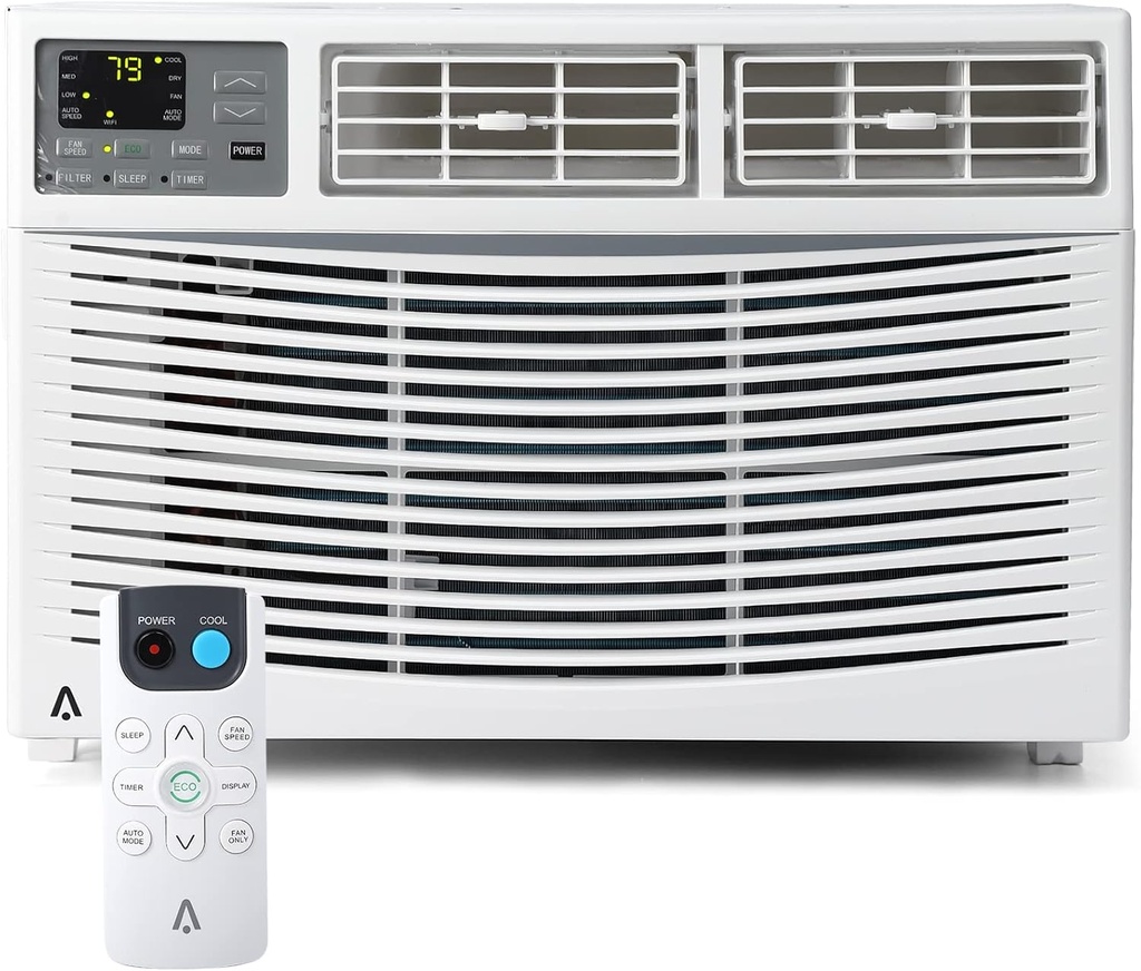 8,000 BTU Window Air Conditioner, AC Unit Cools Up to 350 Sq. Ft., Eco Mode, Remote Control, Quiet Operation, 3 Fan Speeds, Auto Restart, Bedroom