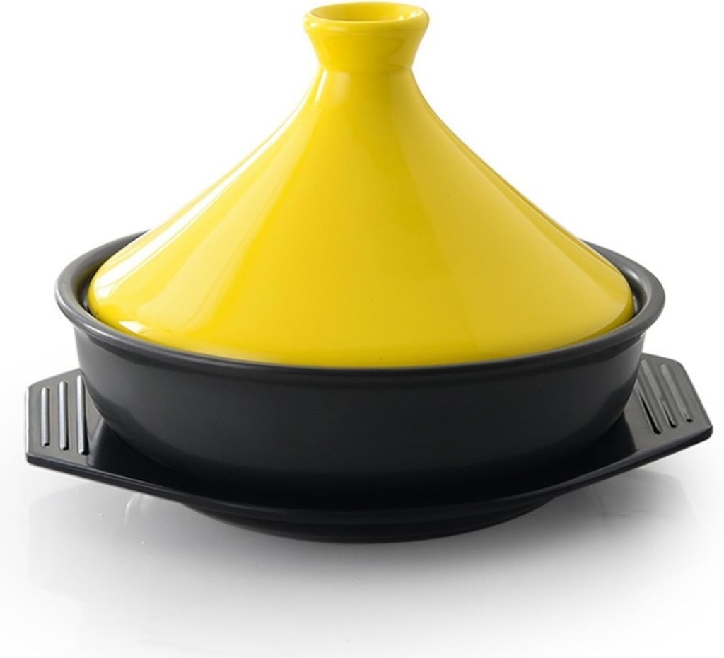 Ceramic Tagine Pot 23 Cm Cast Iron Tagine Slow Cooker with Enamel Lid Pot for Cooking Healthy Food|smoke-Free Non-stick Cookware Saucepan (Yellow)