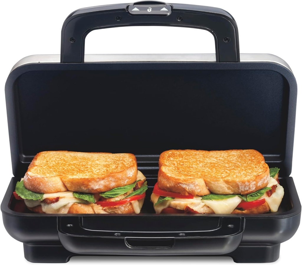 Proctor Silex Deluxe Hot Sandwich Maker With Easy-Clean Durable PFAS-Free Nonstick Ceramic Plates, Fits up to 2 Grilled Cheese, Ruebens, Tortas or Subs, Stainless Steel (25415MN)