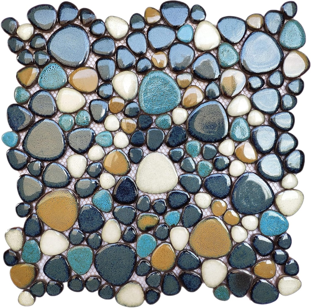 Pebble Tile for Shower Floor Aqua Cobalt Blue Mosaic Backsplash Tiles (5 Sheets)